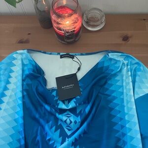 JustFashionNow Blue Long Sleeve Cowl Neck Top Size 2X New With Tags